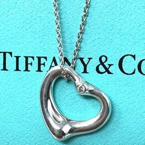 Authentic Tiffany & CO. Elsa Peretti 2P Diamond Open Heart Necklace.